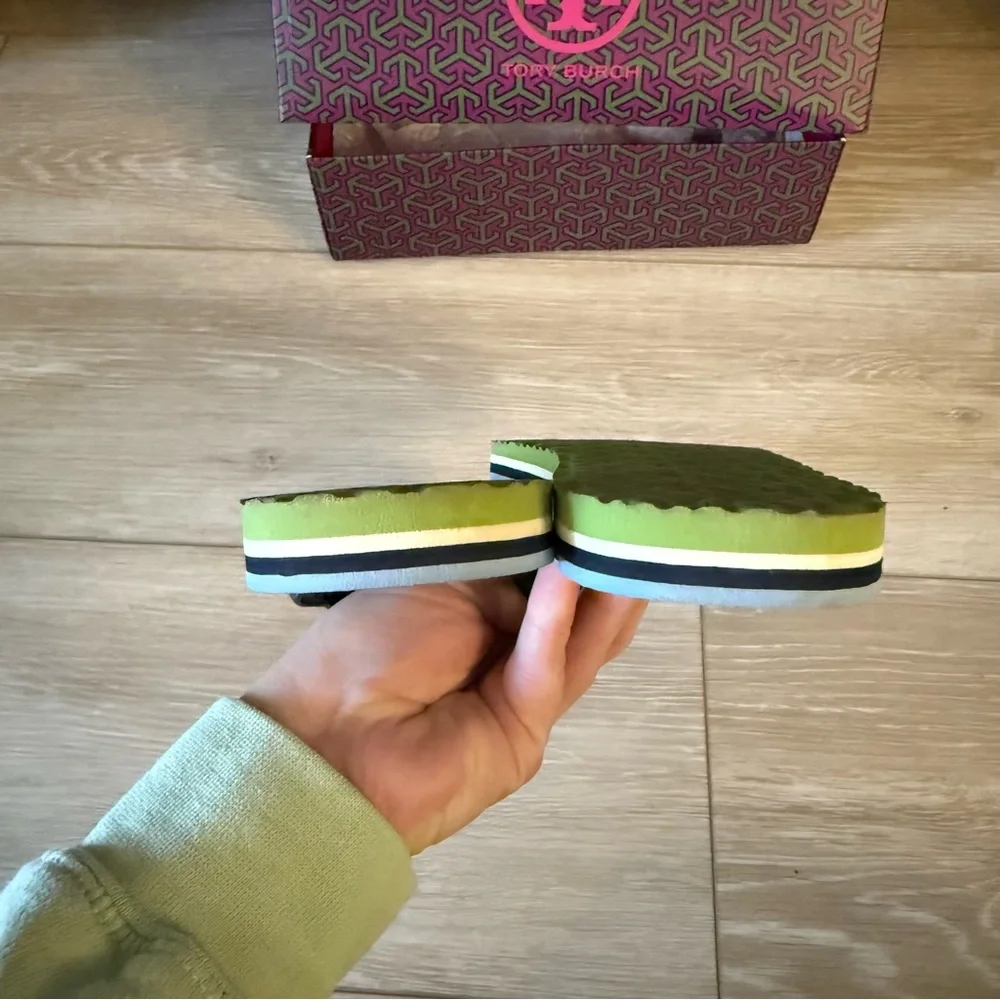 Tory Burch Minnie Flip Flop Napa Leather Black Blue White Shoe Sandal Slip on 7 - Picture 7 of 11